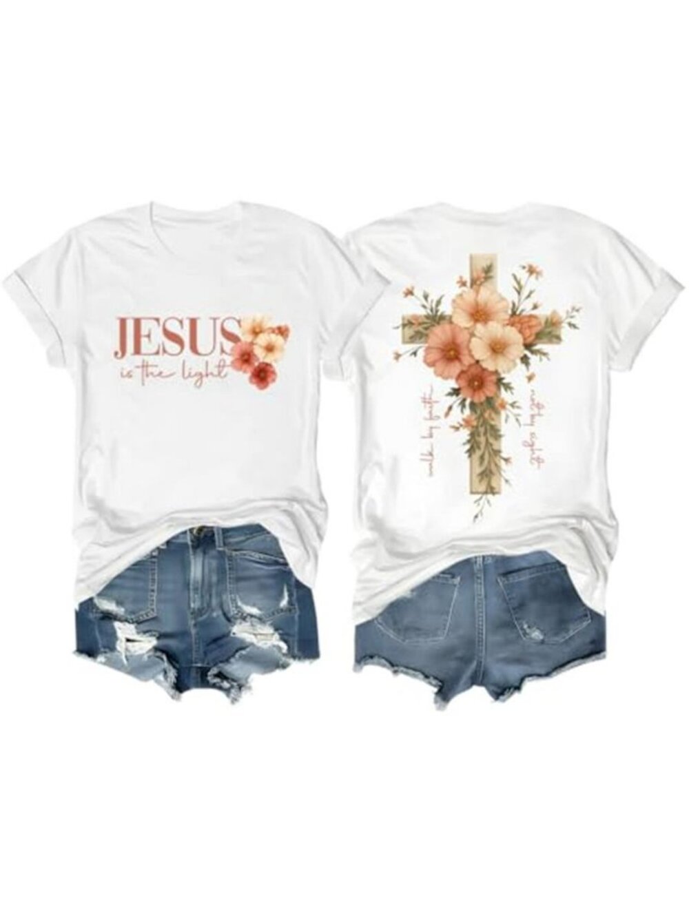Faith Cross Christian Shirts for Women with Floral Cross Print, Womens Graphic